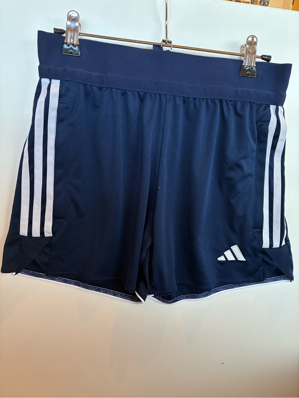 adidas Women's Navy Blue Athletic Shorts with White Stripes